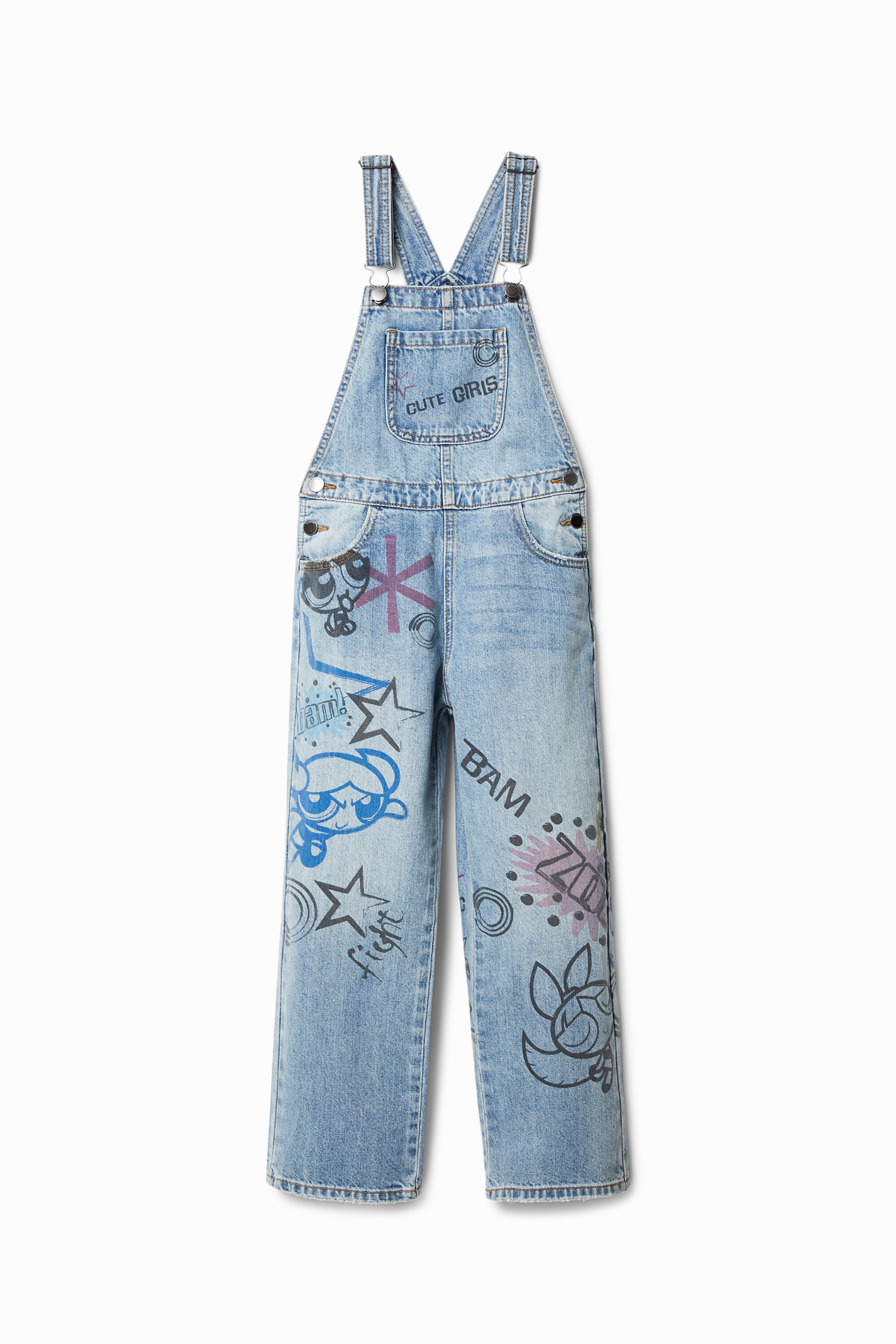 Desigual, Lange Jeans-Latzhose Powerpuff Girls, Blau, 9/10