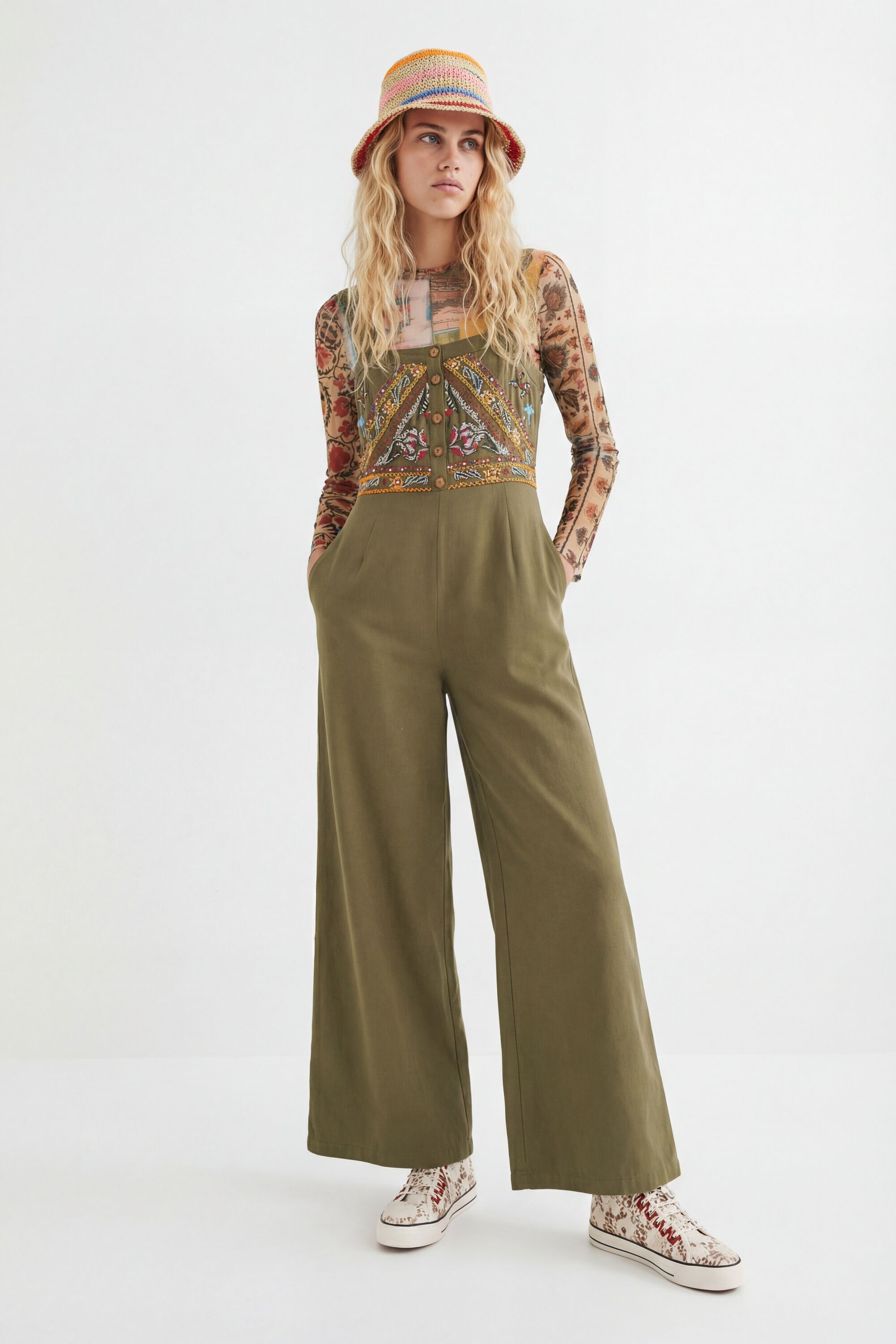 Desigual, Tencel-Jumpsuit ™ im Ethno-Look, Lyocell, GrüN, S