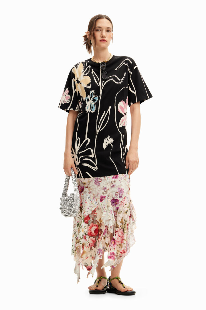 Vestido corto flores ilustradas | Desigual
