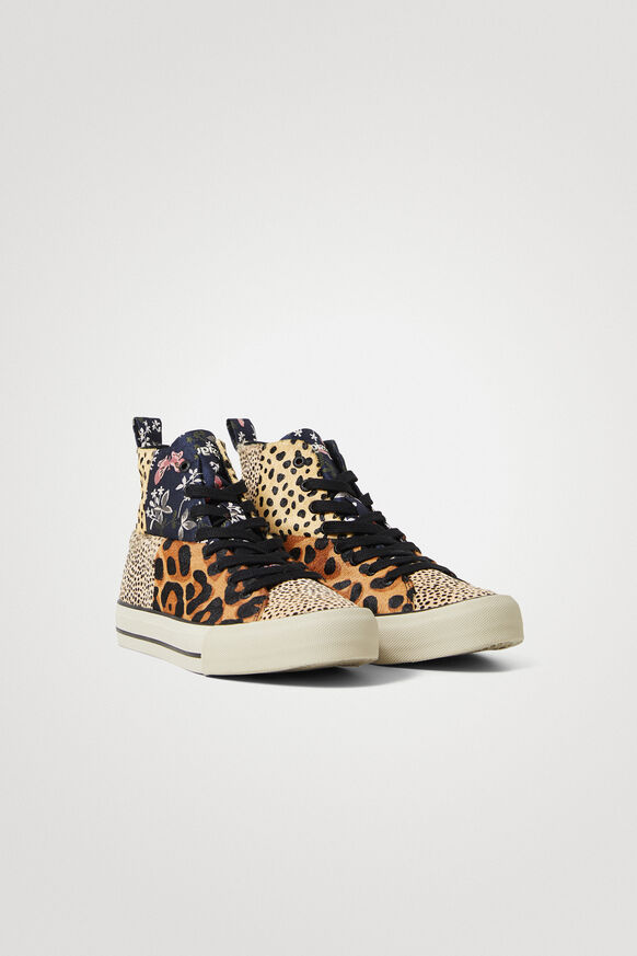Leather patchwork high-top sneakers | Desigual
