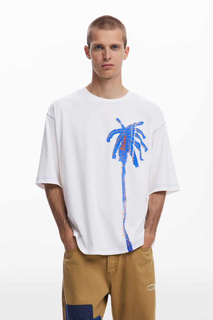 Palm tree T-shirt with topstitching | Desigual
