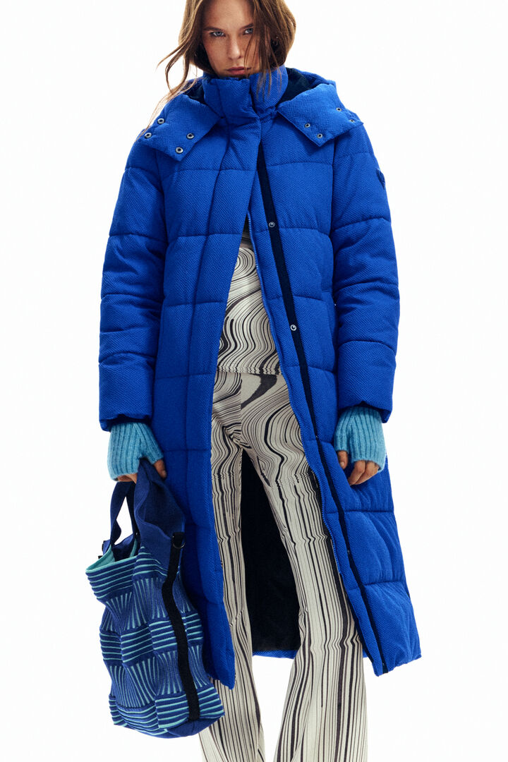 Long padded jacket with belt