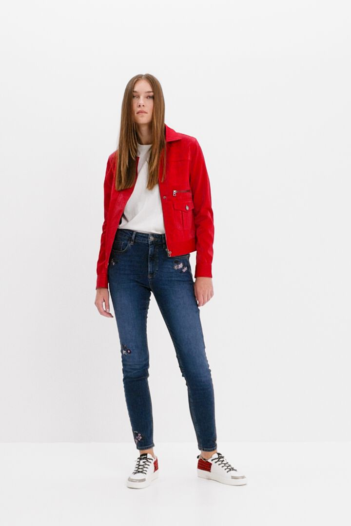 Skinny push-up jeans with embroidered flowers | Desigual