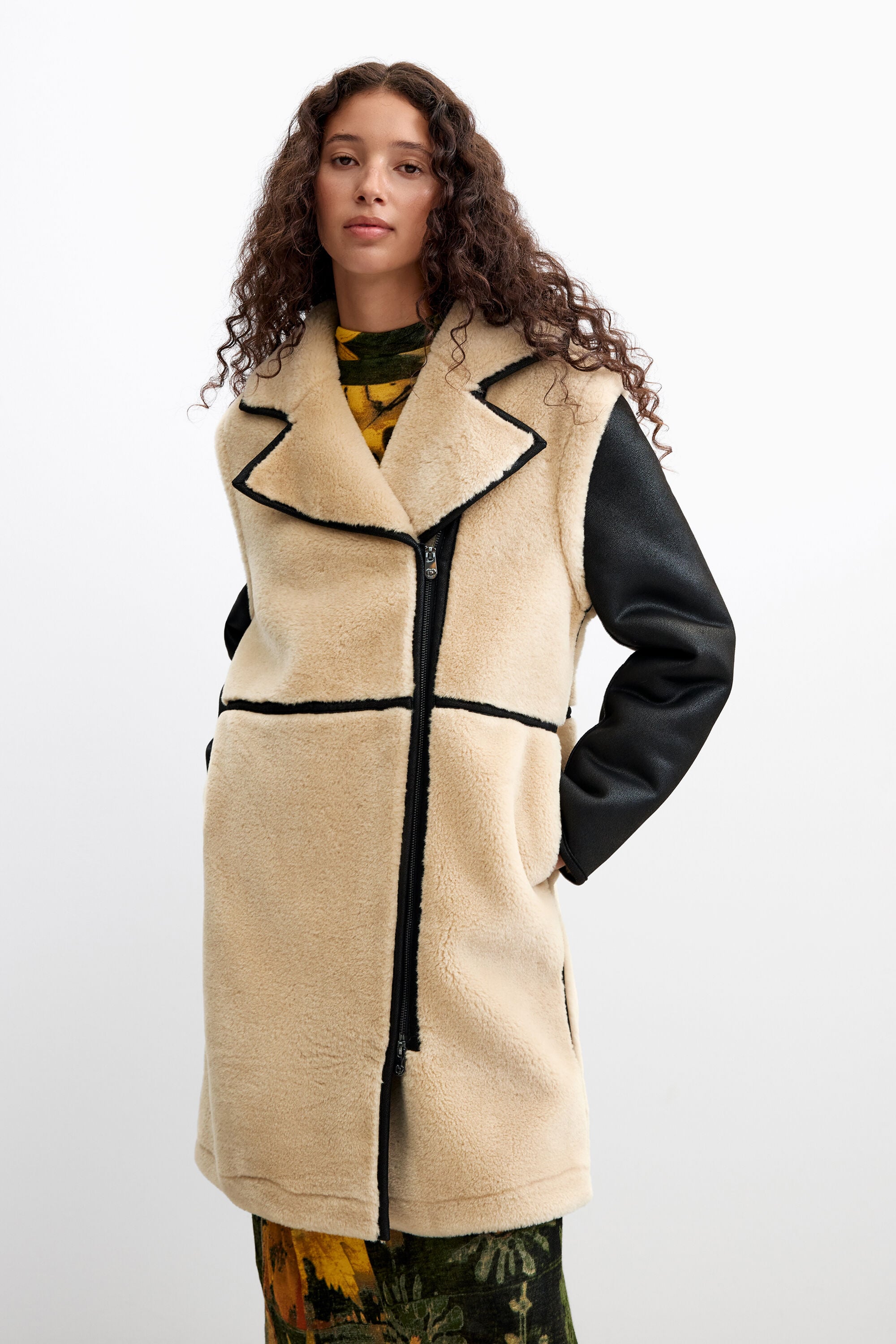 Abrigo borreguito desmontable, Mujer, Poliester, Blanco, M