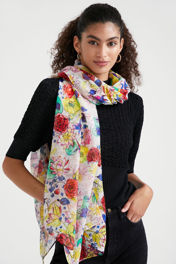 Rechthoekige sjaal met bloemen | Desigual