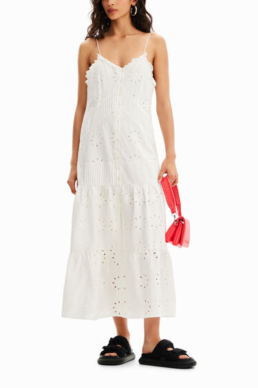 Vestido midi bordado suizo | Desigual