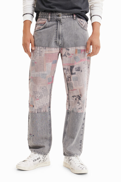 Comfortabele jeans met krantenprint