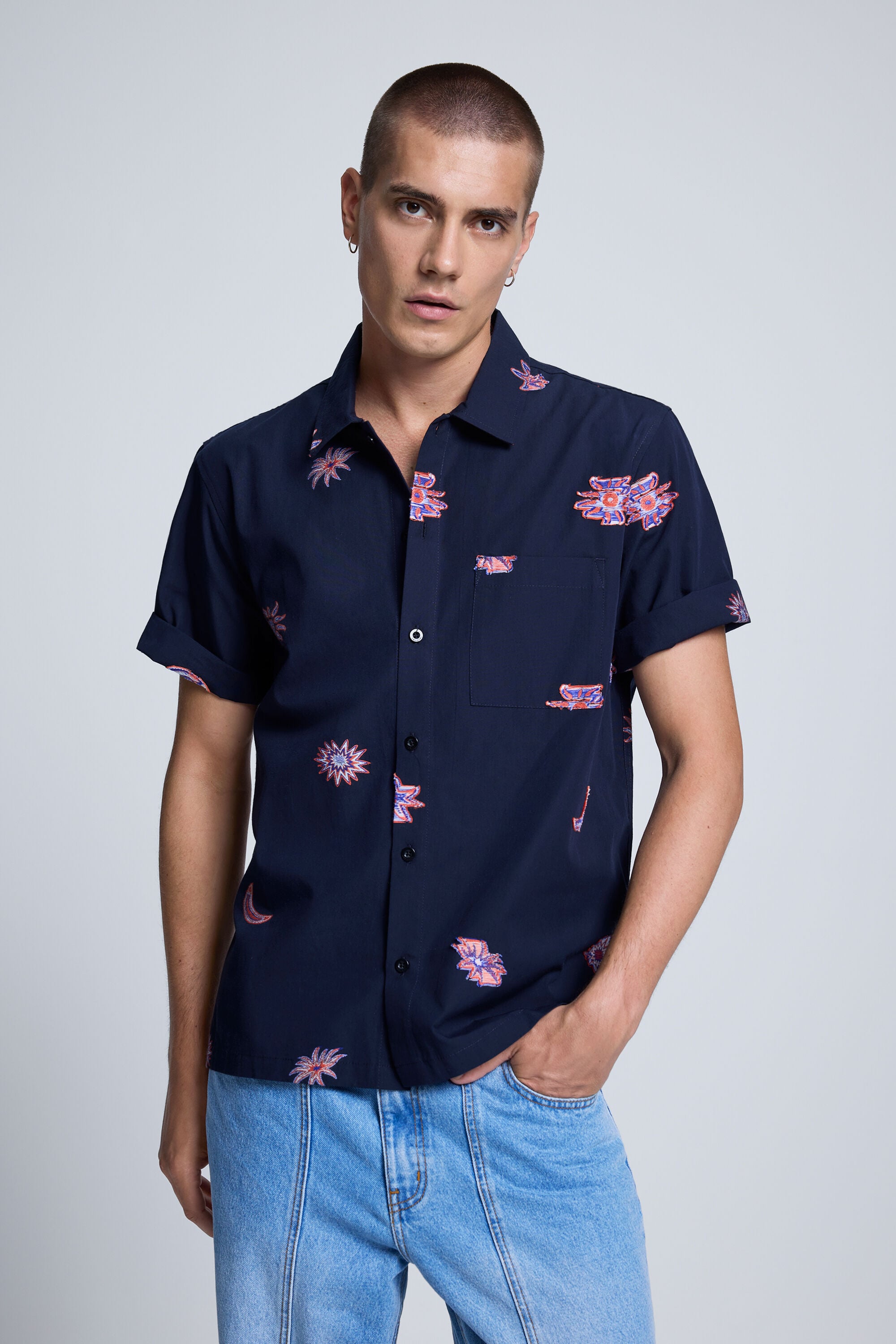 Bedrukte jacquardblouse - MATERIAL FINISHES - S
