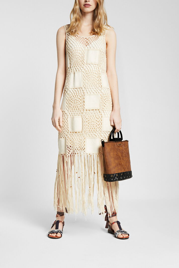 Dress in crochet and fringe | Desigual