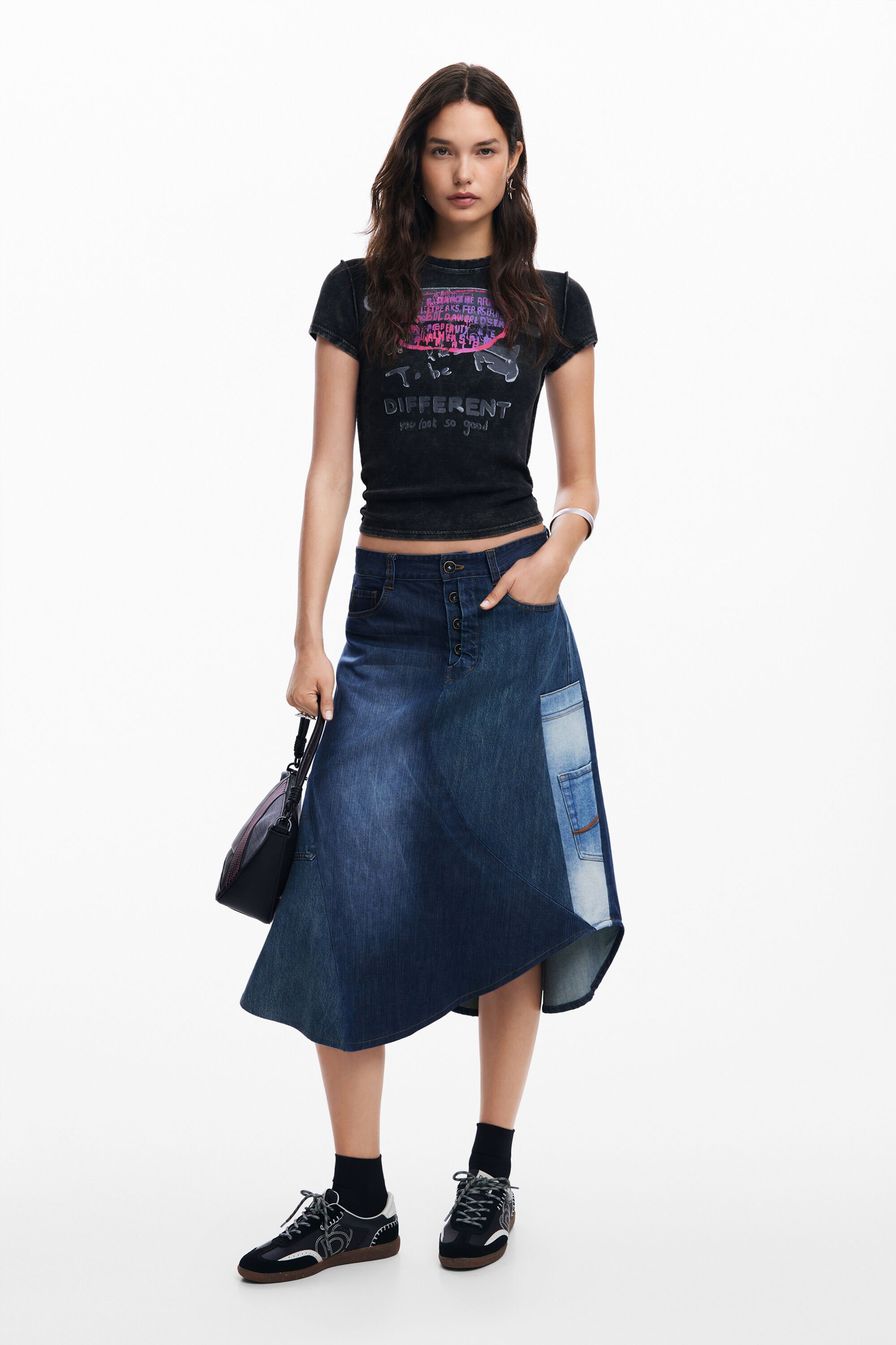 Desigual Painted Short-sleeve T-shirt In Black