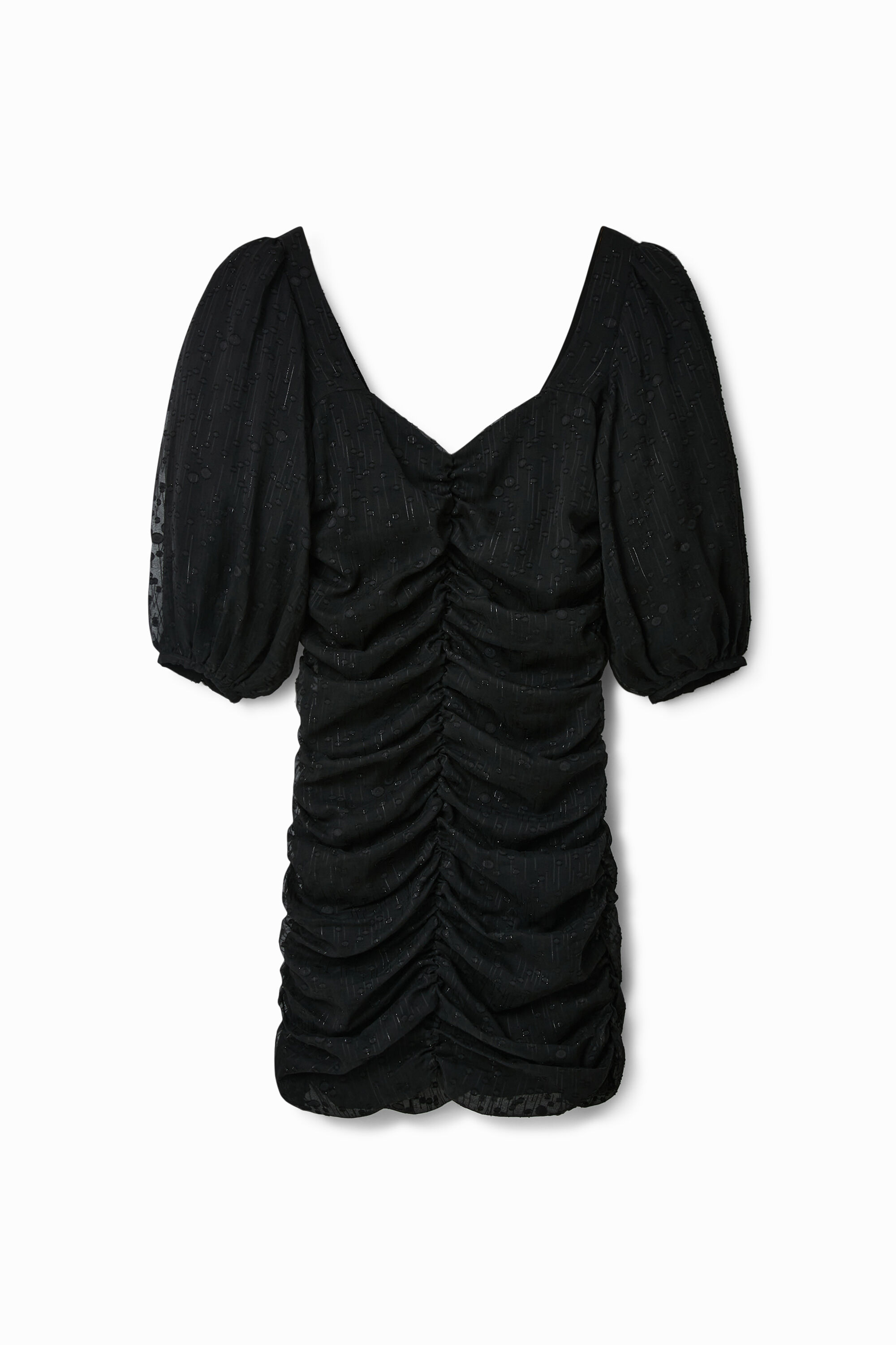 Short ruched dress with polka dots - BLACK - XL