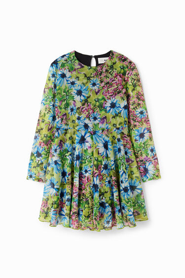 Vestido manga larga tul flores | Desigual