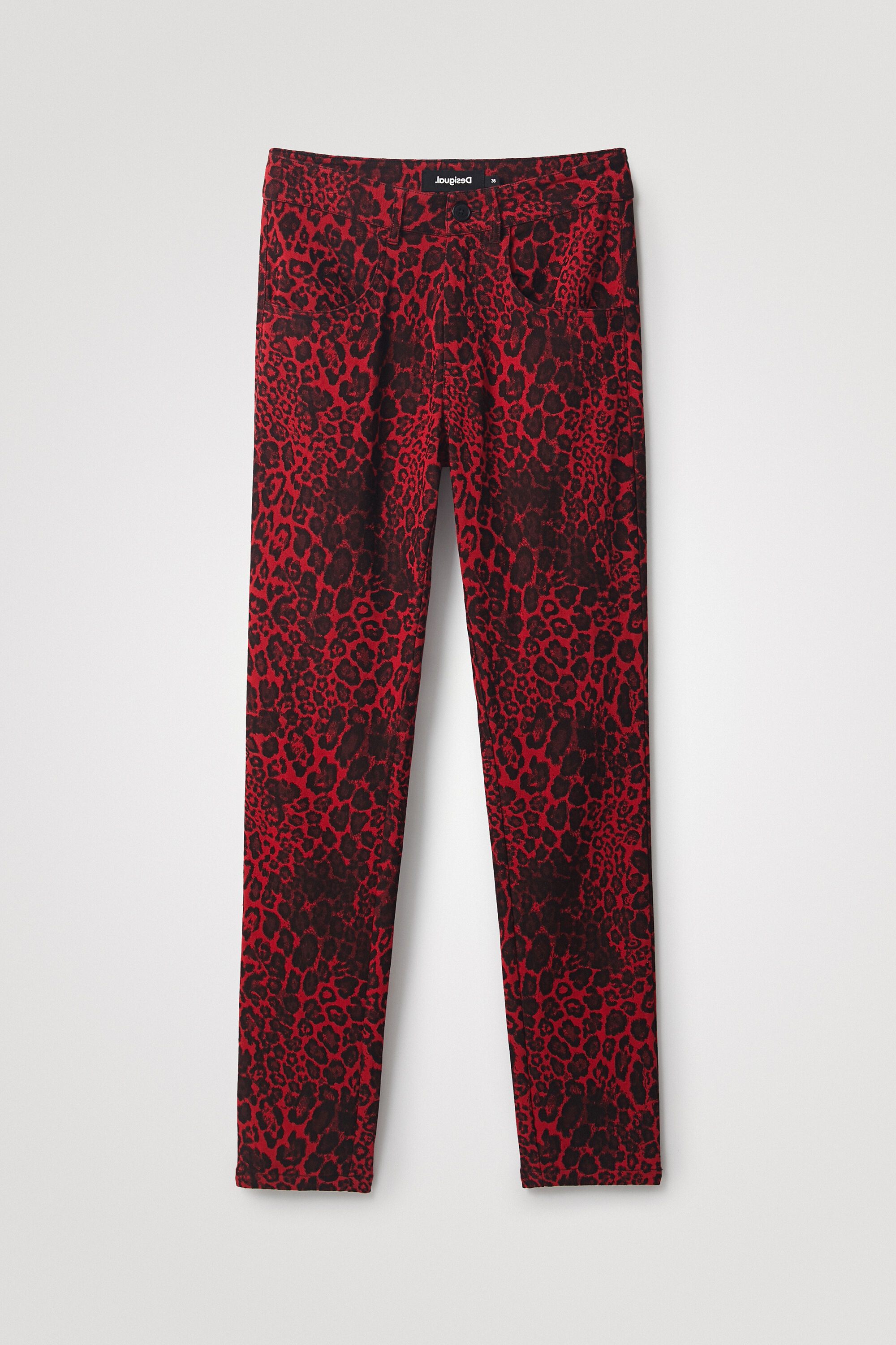Desigual Animal Print Slim Trousers In Red