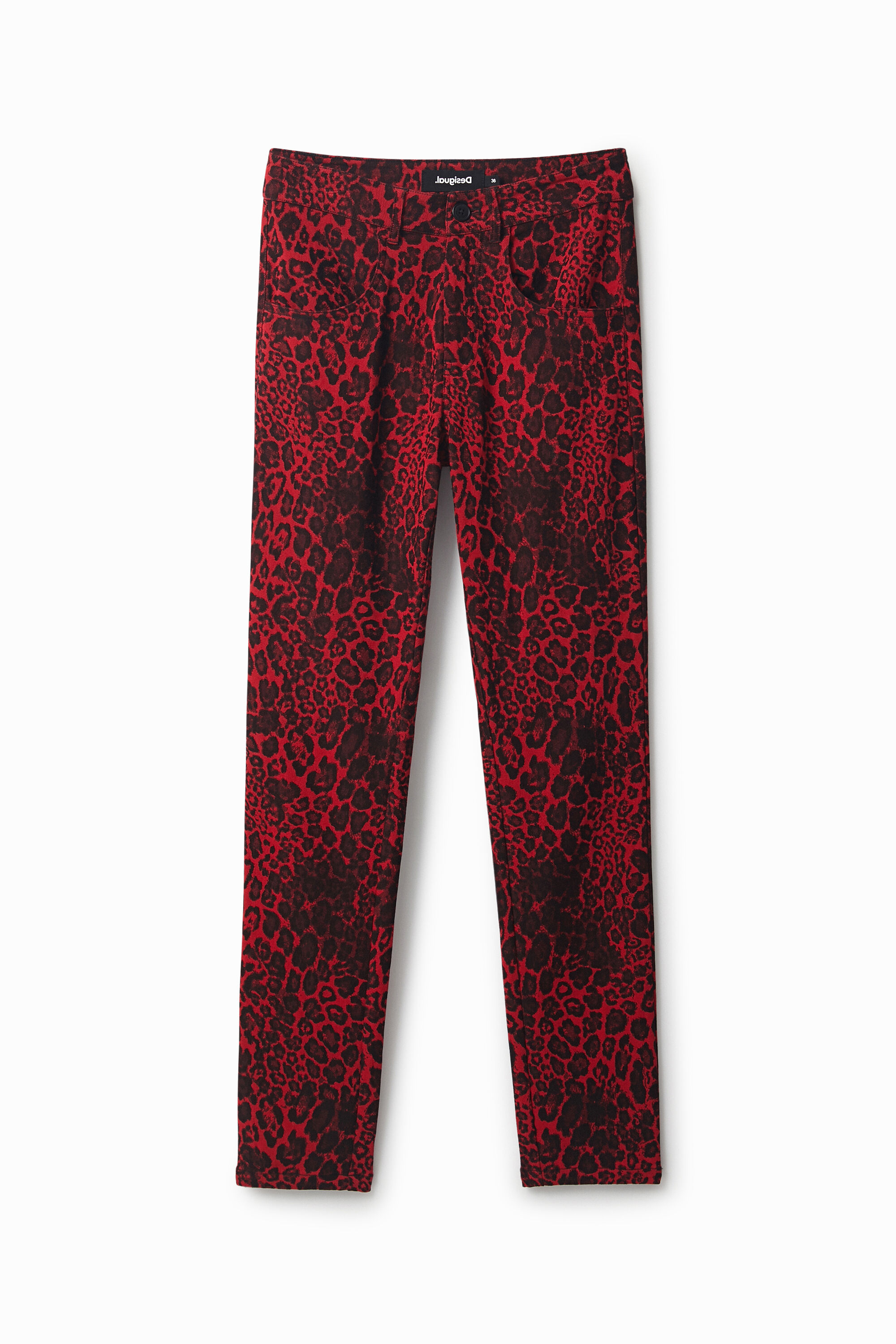 Desigual Animal Print Slim Trousers In Red