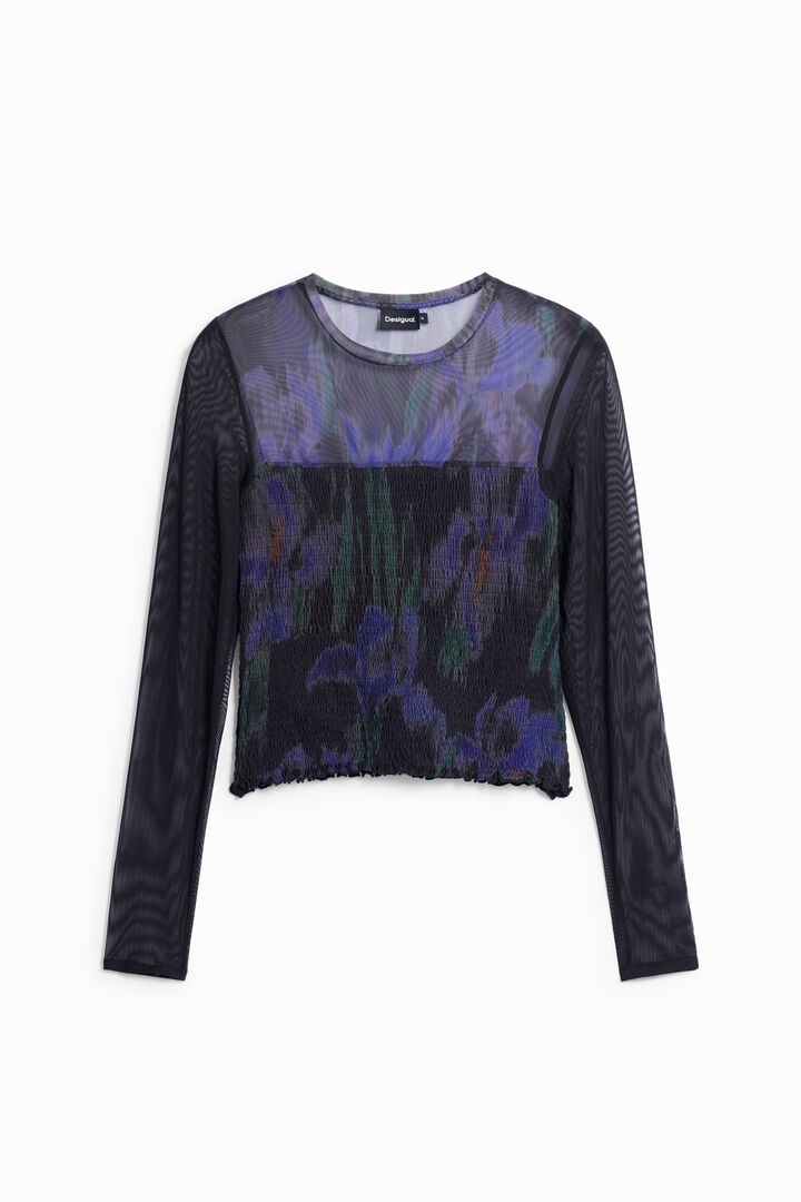 Long-sleeve tulle shirt with ruching | Desigual