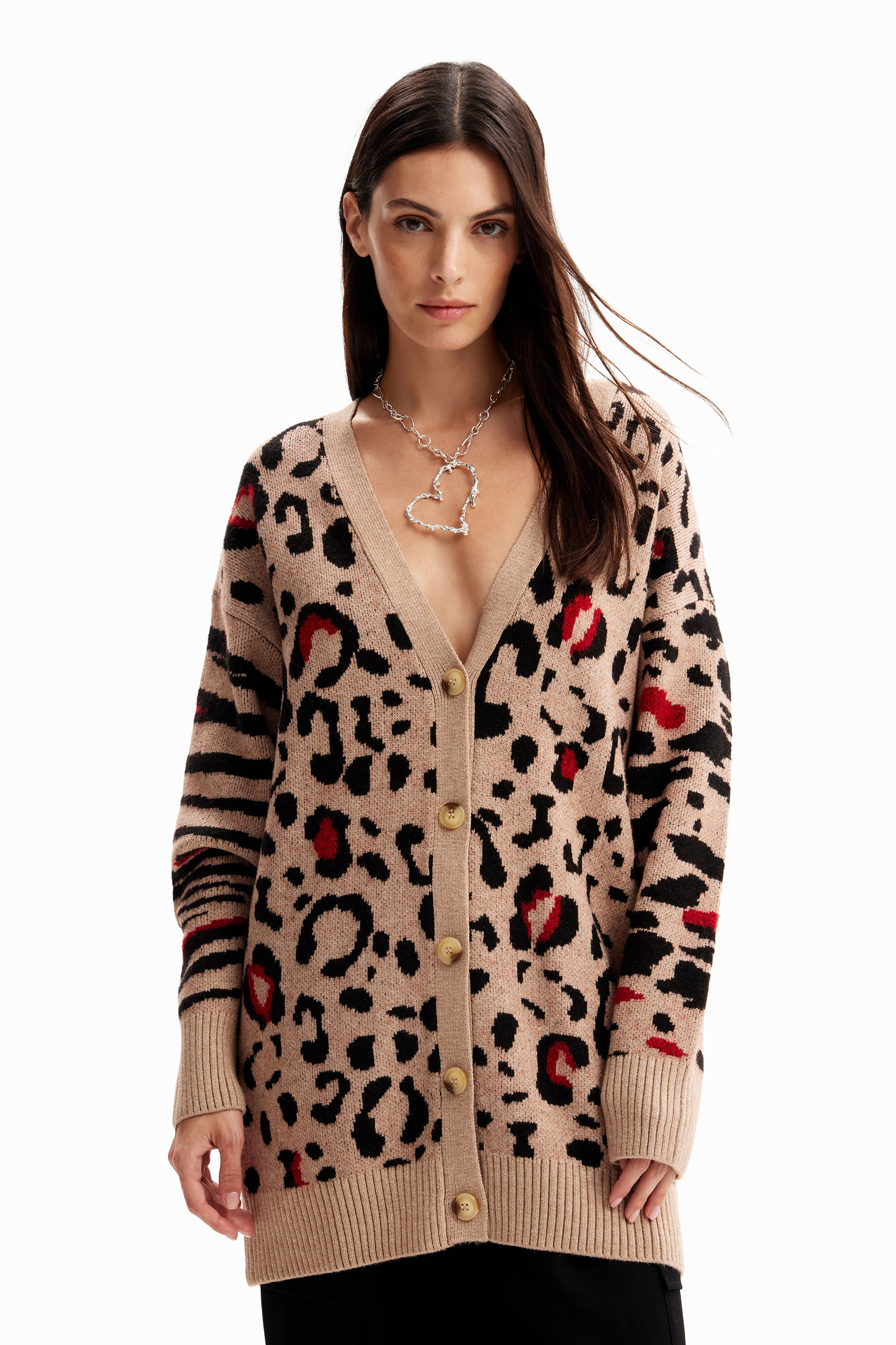 Oversize leopard cardigan - WHITE - L