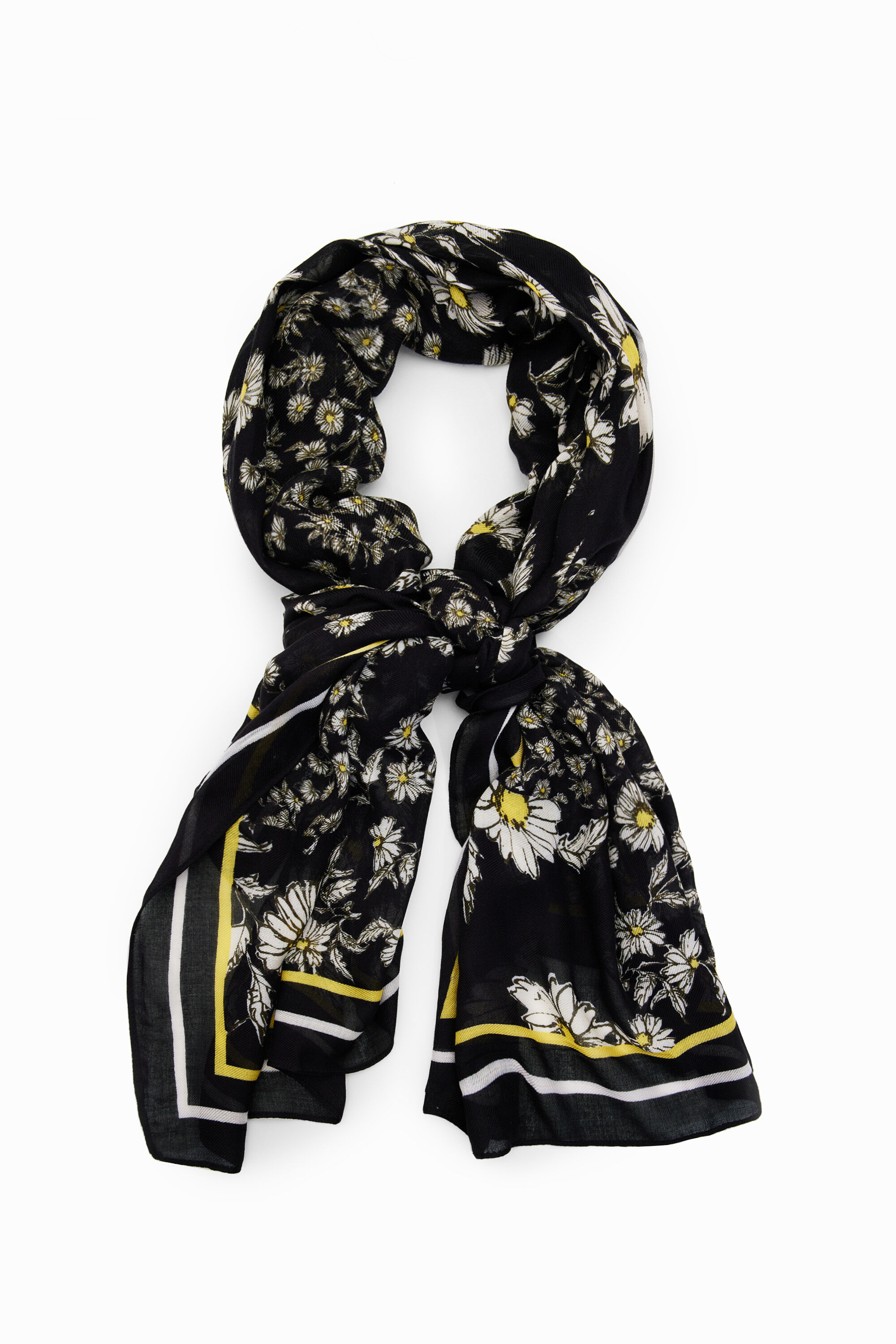 Rectangular patchwork daisy foulard - BLACK - U