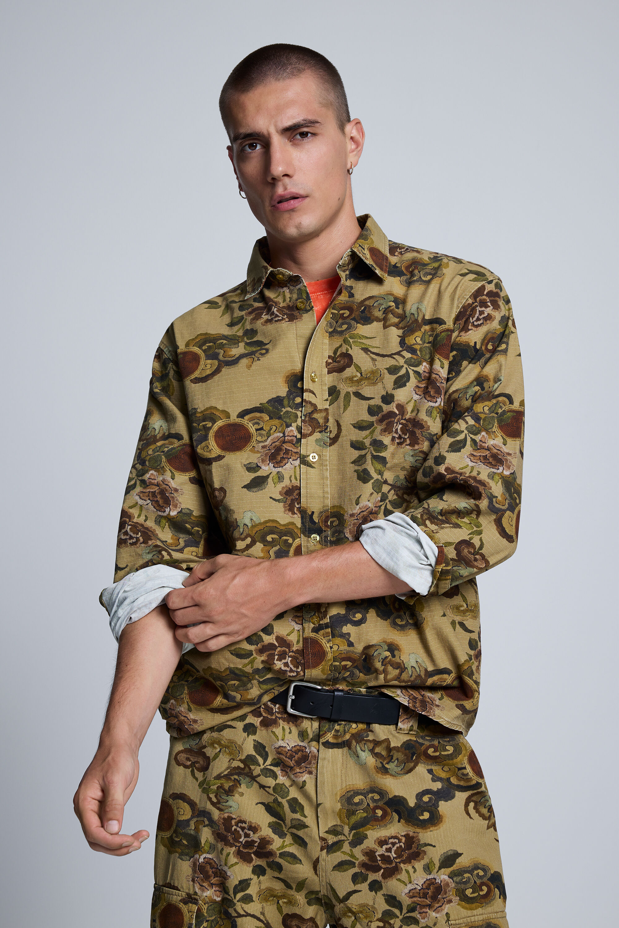 Desigual Herren Grün Hemd Mit Drachenmuster, Baumwolle, Xl