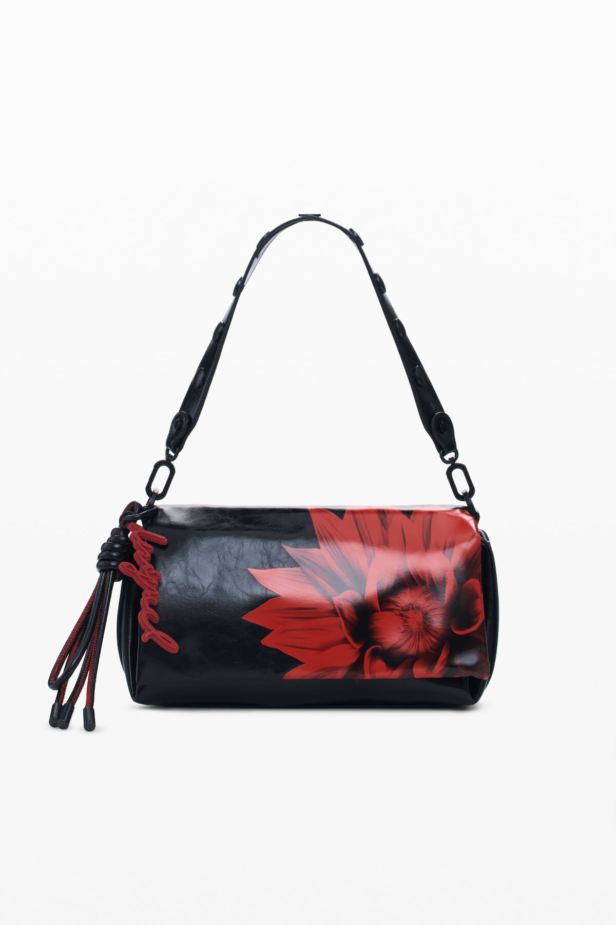Sac à Main Femme Rouge à Motif Fleurs - Cuir PU Brillant - Porté Épaule - Dimensions 24x15x5 Cm - Neuf Avec Étiquettes
