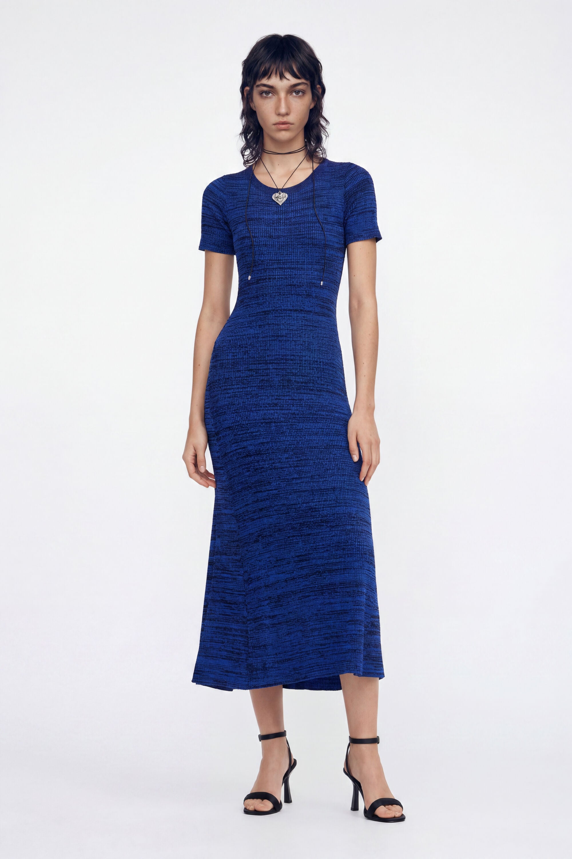Desigual Donna Blu Abito Lungo Coste Marmorizzate Extra Piccolo