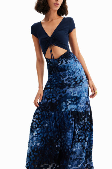 Vestido largo combinado textura animal print | Desigual
