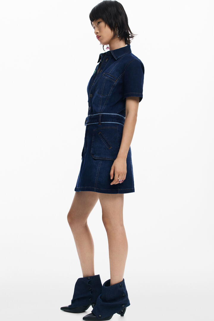 Short denim dress with belt | Desigual