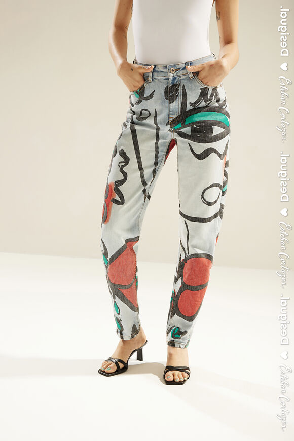 Unisex straight jeans with "El beso" print