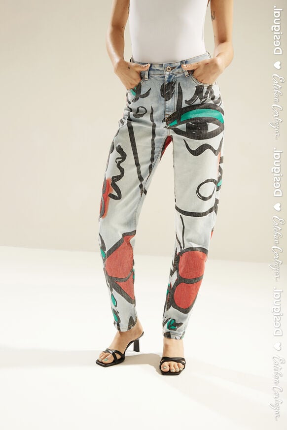 Unisex straight jeans with "El beso" print | Desigual