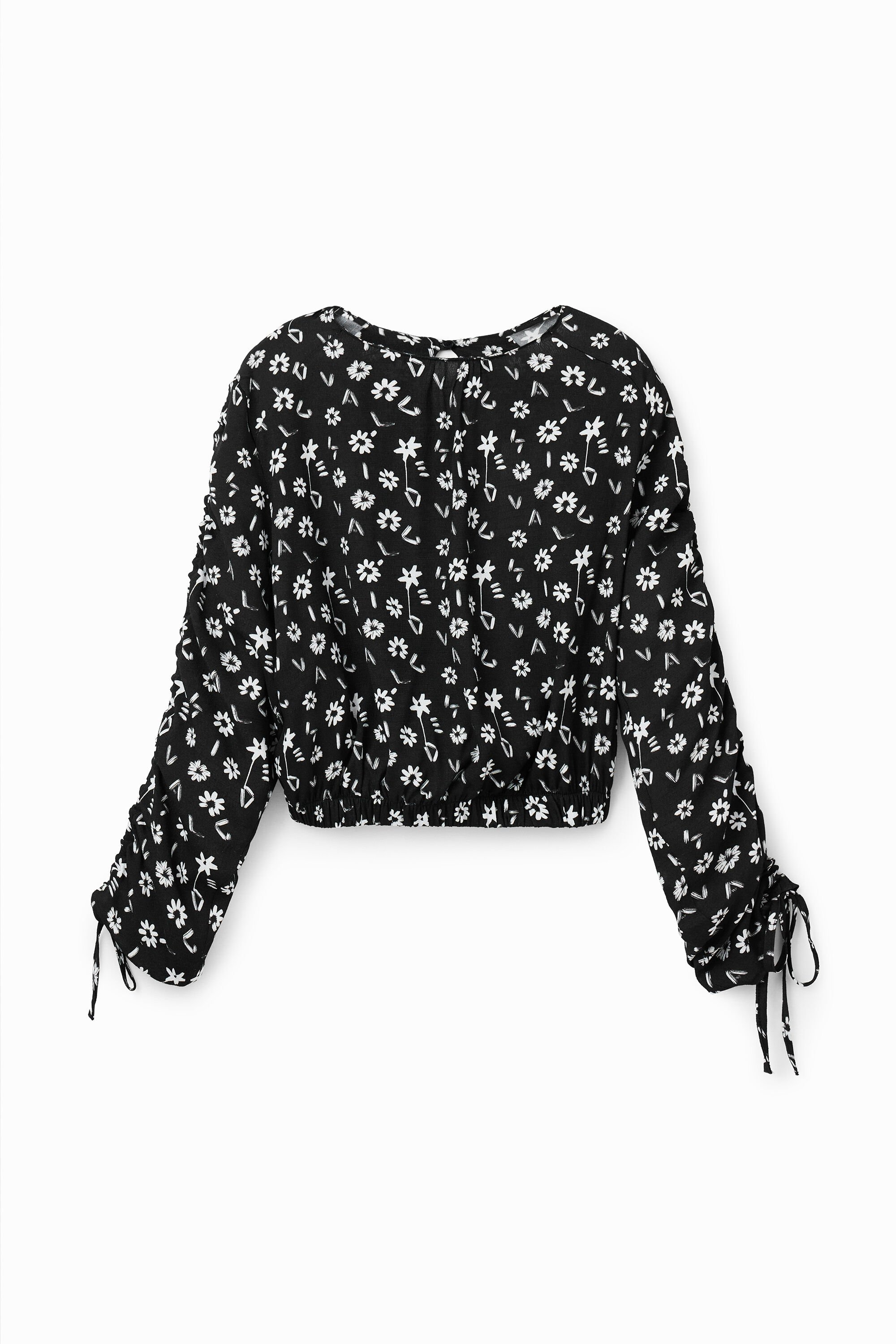 Kurze Bluse Raffung Blumen