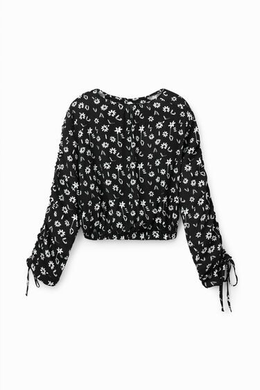 Short gathered floral blouse | Desigual