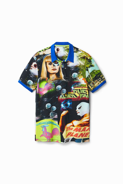 Alien collage polo shirt