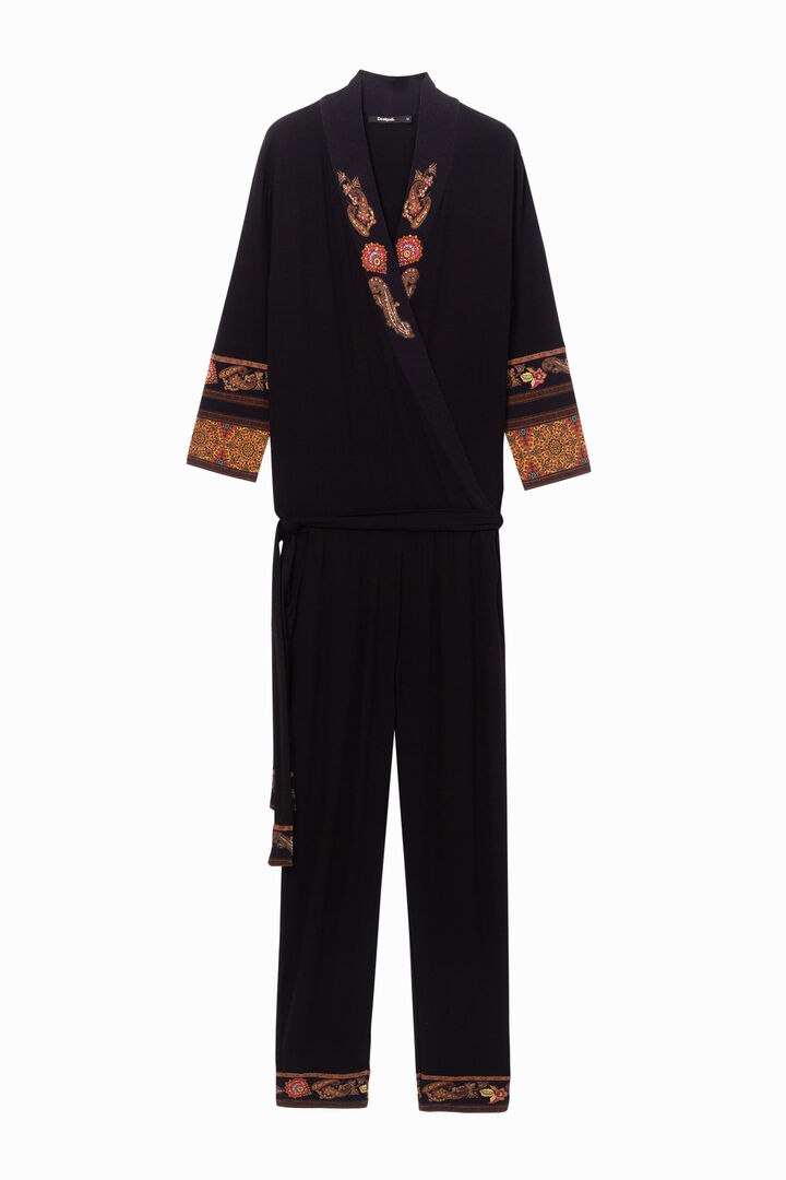 Black jumpsuit with ethnic frieze pattern details | Desigual