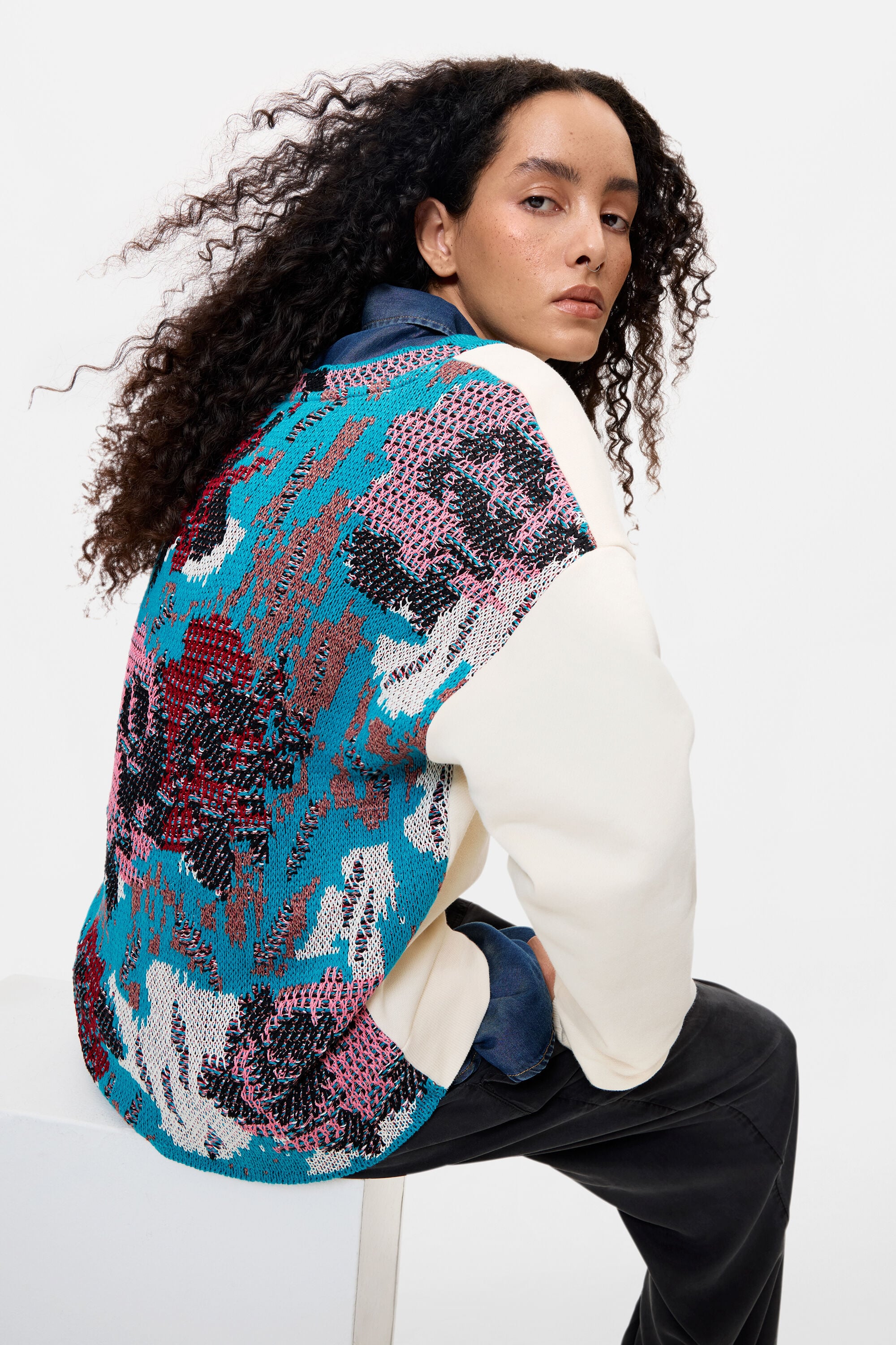 Sweater met geborduurde achterkant - WHITE - S