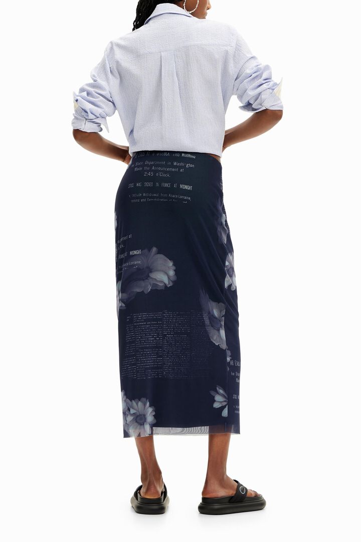 Tulle newspaper midi skirt | Desigual