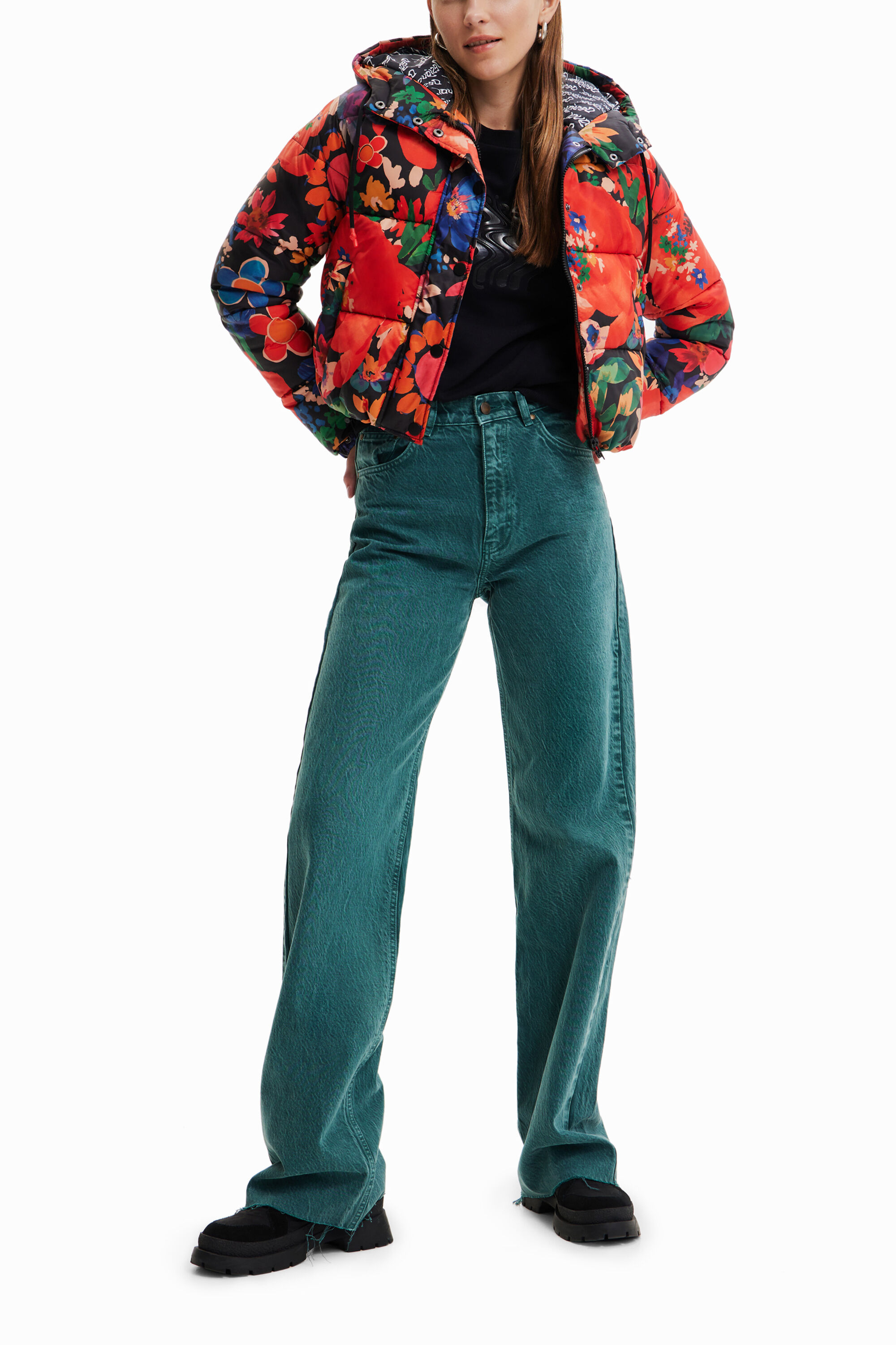 Chaqueta corta padded floral