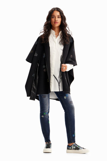 Women's Embroidered belted poncho I