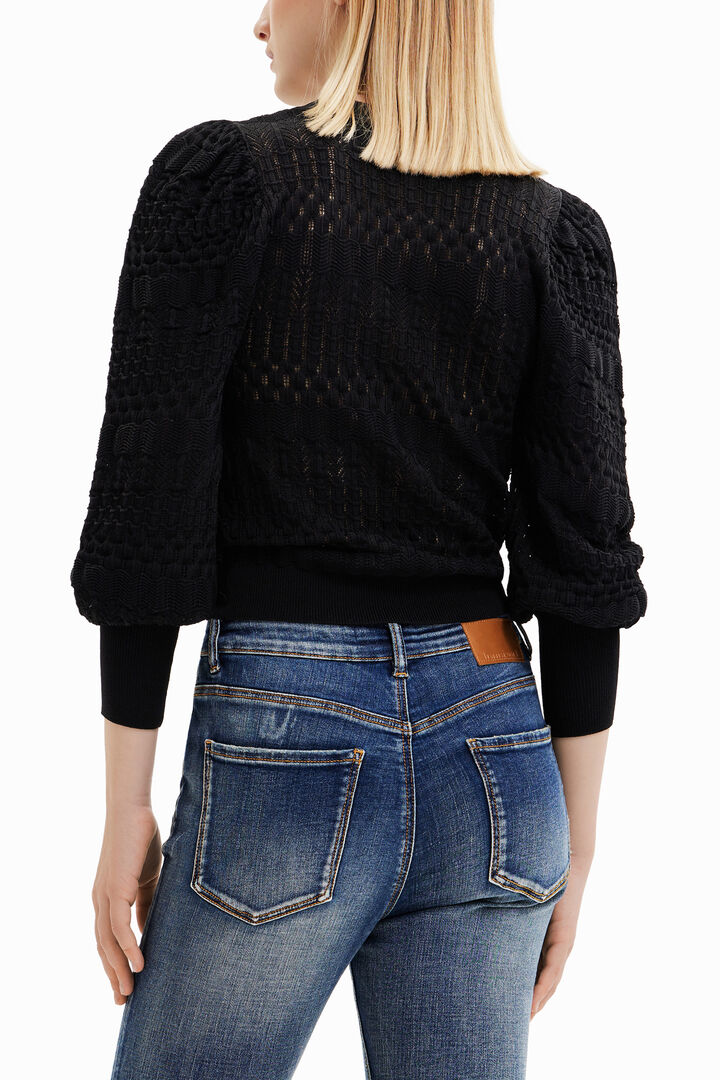 Openwork pullover with balloon sleeves | Desigual