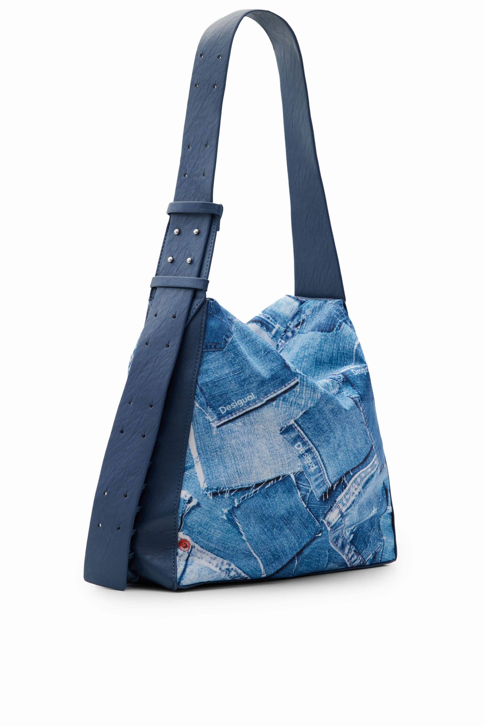 Large denim patchwork bag - BLUE - U