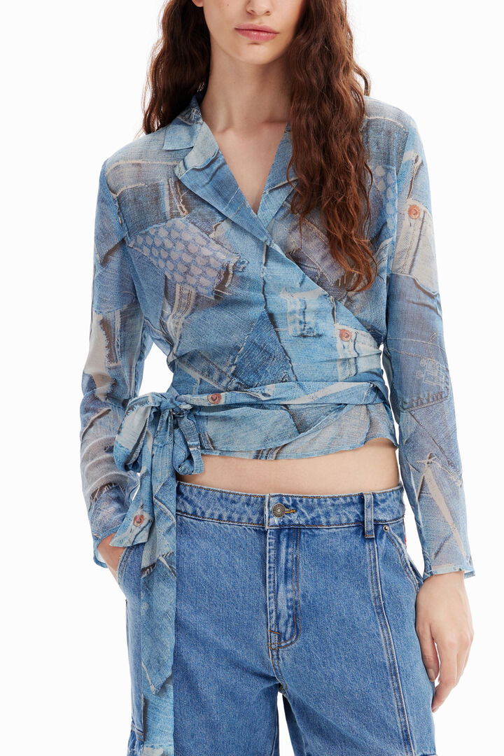 Denim patchwork wrap blouse | Desigual