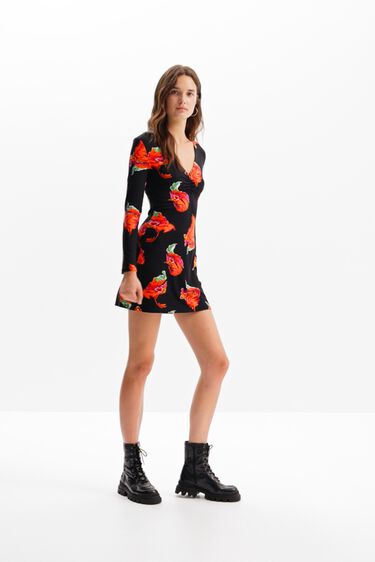 Vestit mini canalé flors | Desigual