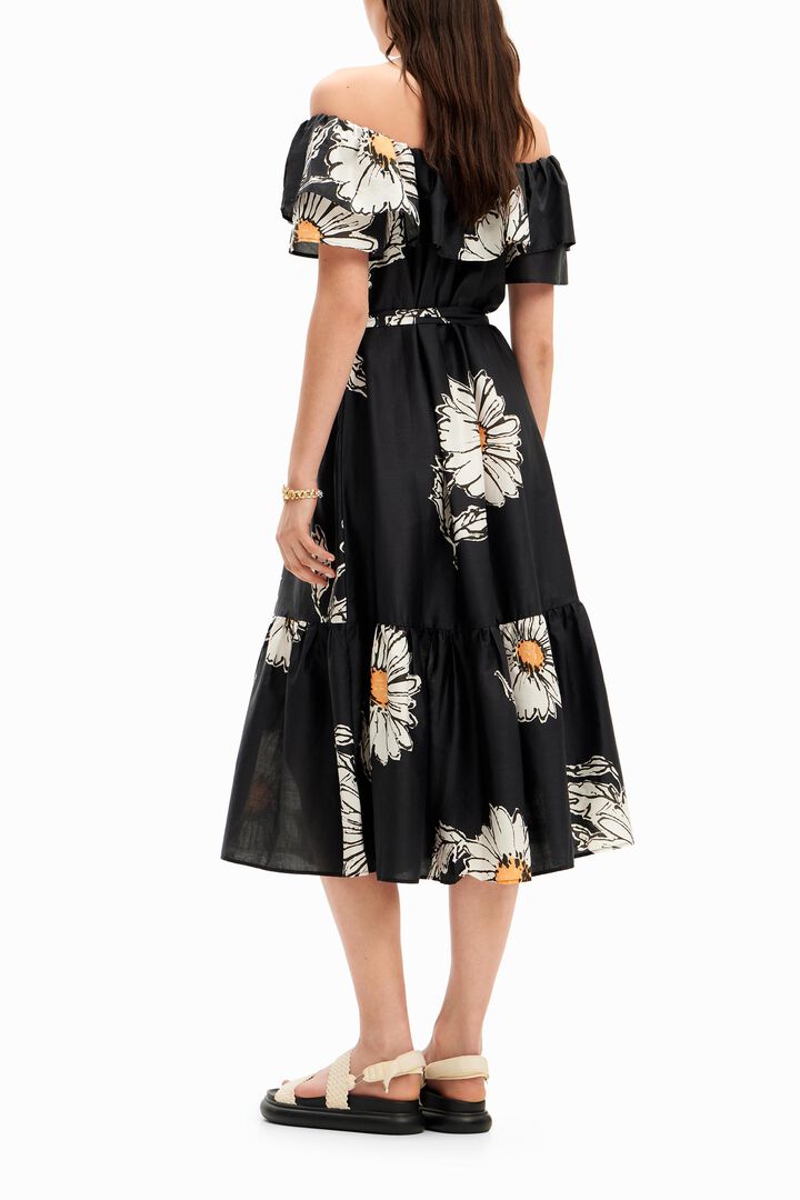 Vestido midi volante margaritas | Desigual