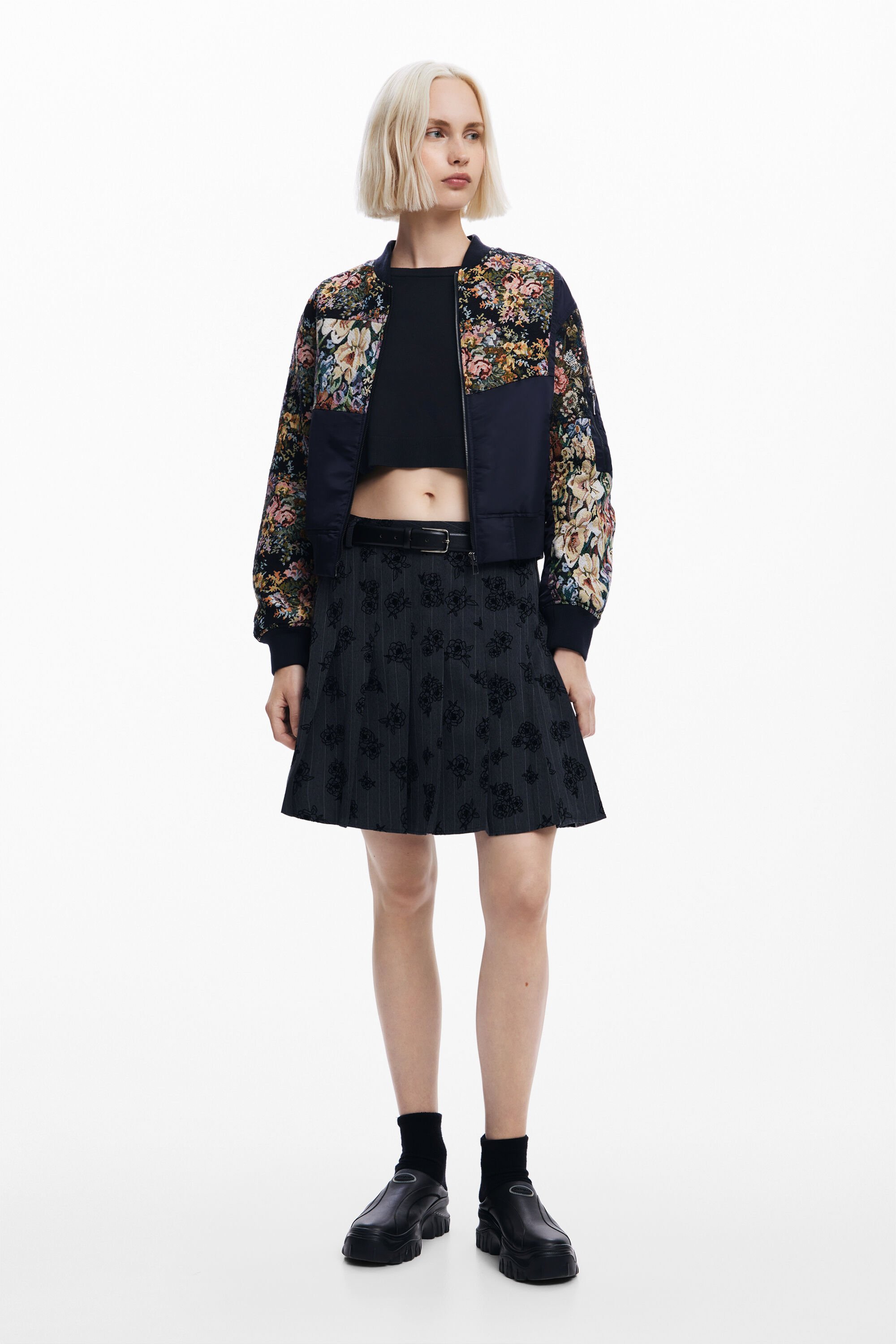 Desigual Printed Bomber Jacket Women Black S