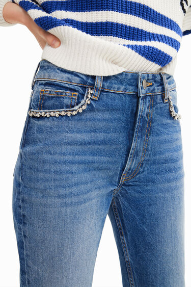Rhinestone detail straight jeans | Desigual