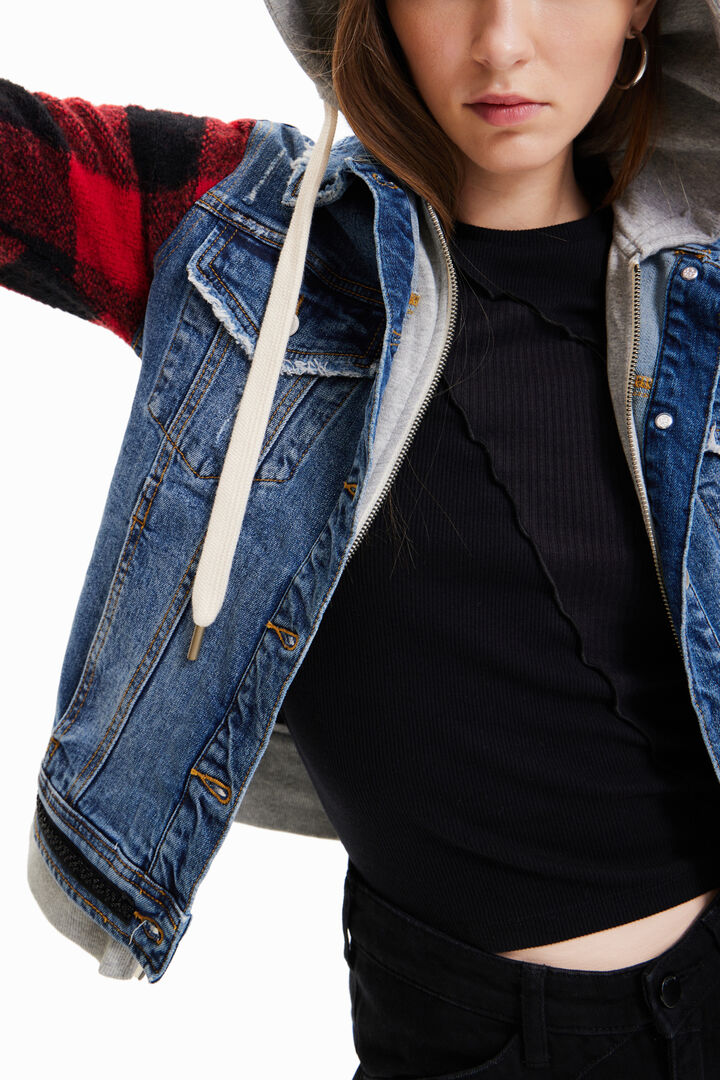 Denim jacket with plaid sleeves | Desigual