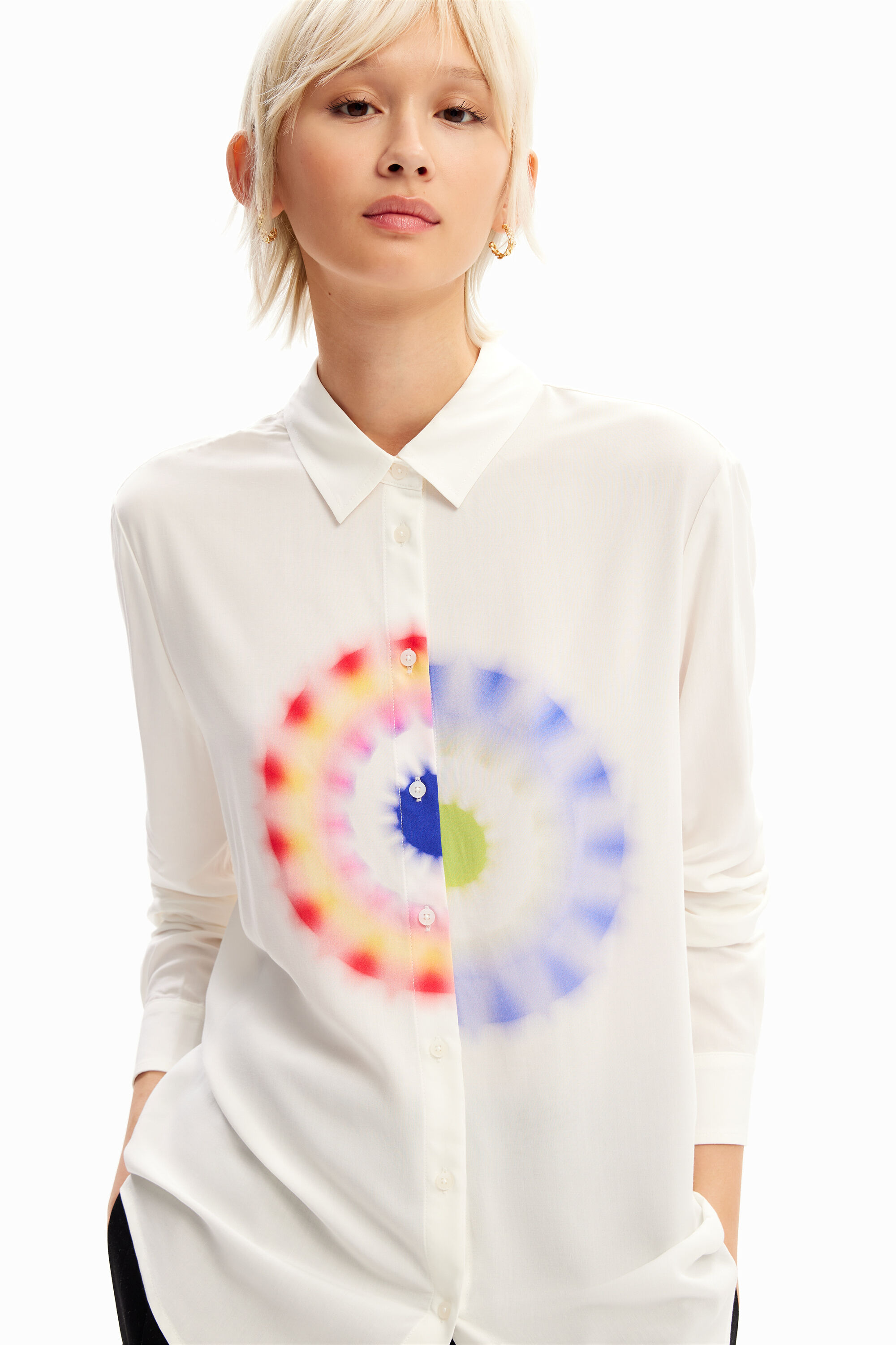 Shop Desigual Geometric Viscose Shirt In White