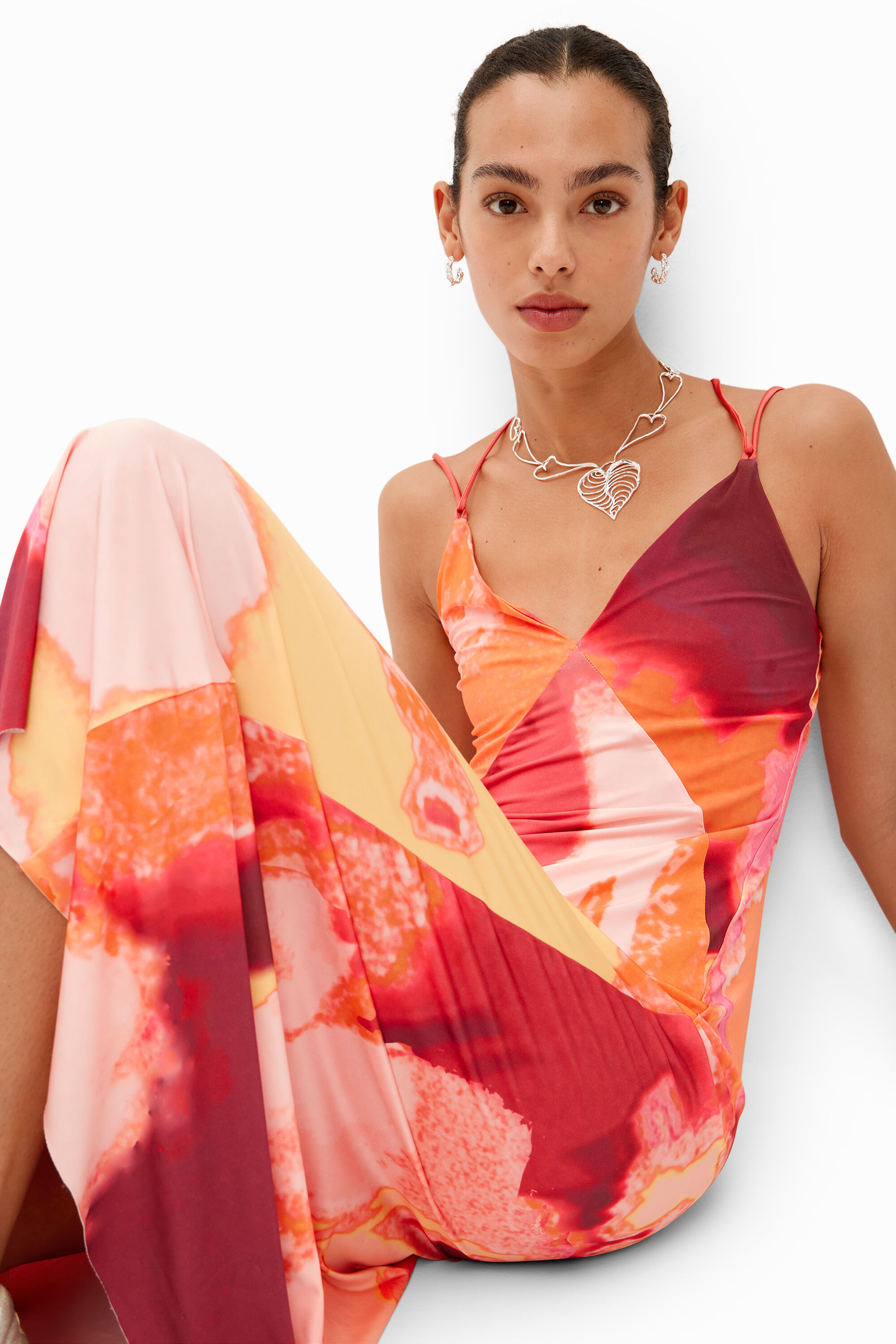 Shop Desigual Out-of-focus Midi Slip Dress In Orange