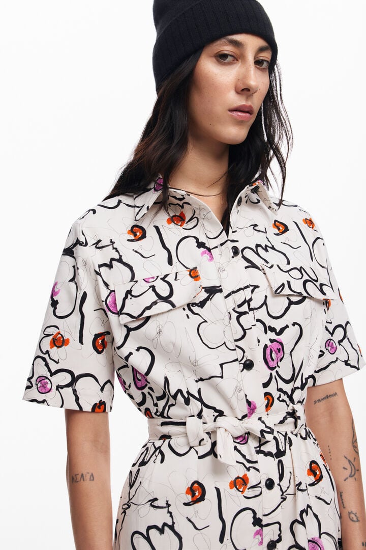Dress with drawn flowers | Desigual