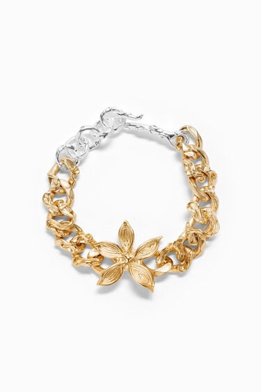 Zalio silver and gold-plated chain and flower bracelet | Desigual