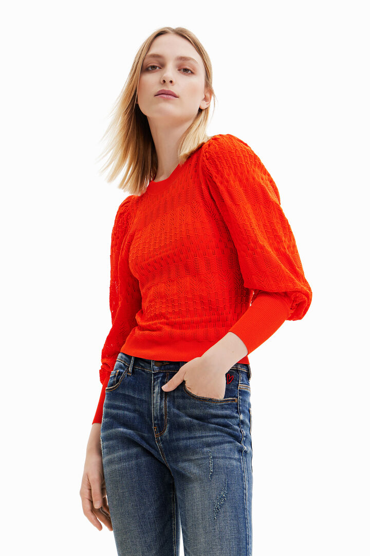 Openwork pullover with balloon sleeves | Desigual