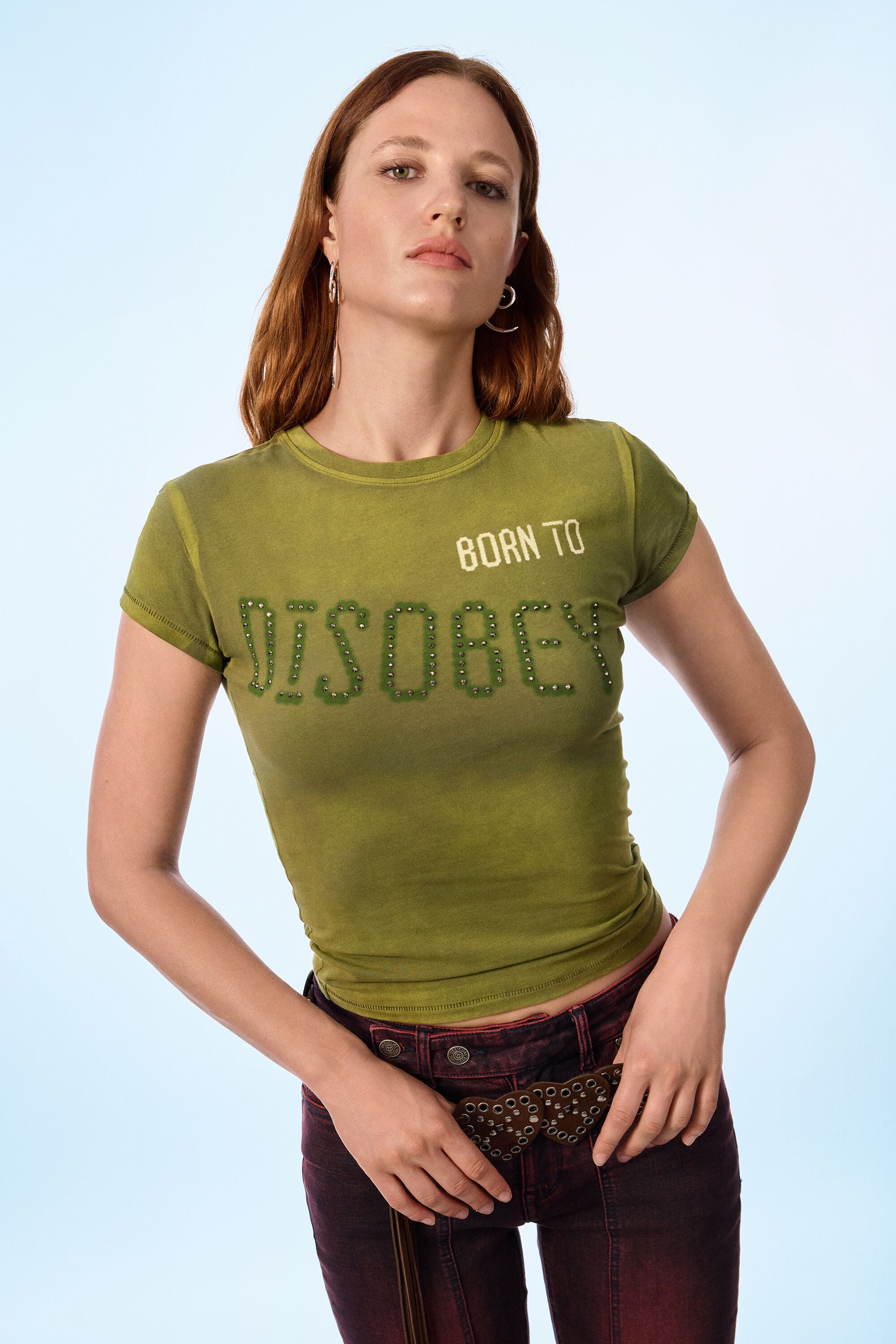 Slim T-shirt met glans - GREEN - S